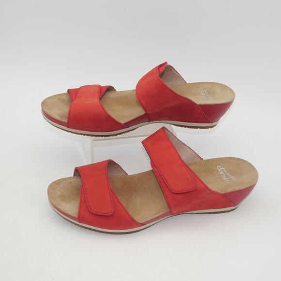NEW Dansko Women's 37 Vienna Tomato Red Nubuck Double Strap Comfort Sandals - Picture 1 of 7